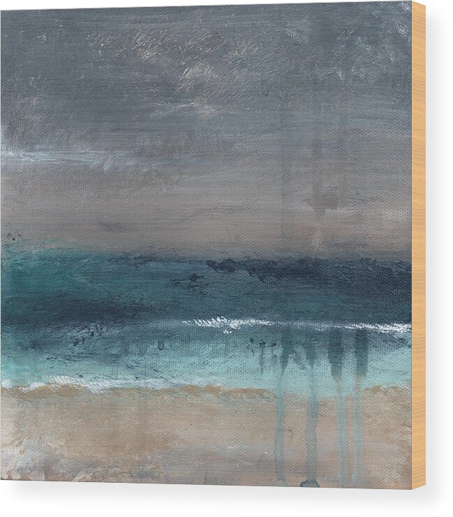 Abstract Landscape Wood Print featuring the painting After The Storm- Abstract Beach Landscape by Linda Woods