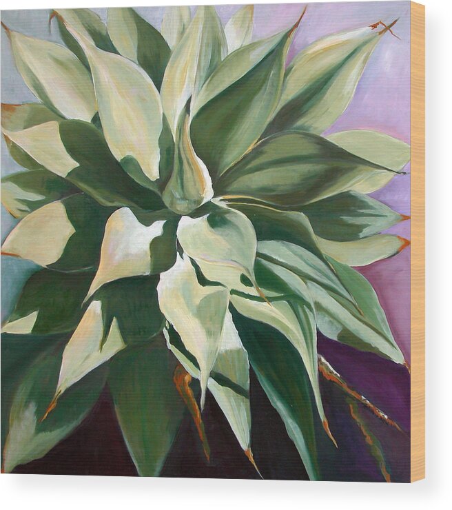 Agave Plant Wood Print featuring the painting Agave 1 by Synnove Pettersen