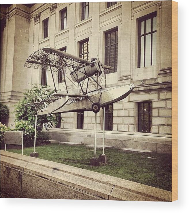 Beautiful Wood Print featuring the photograph Airplain Monument In Front of The Franklin Institute in Philadelphia by Klm Studioline