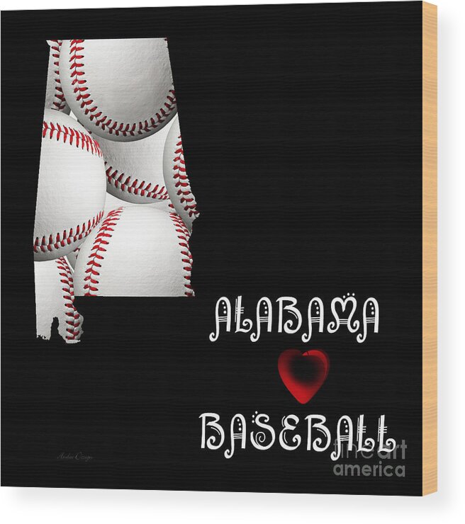 Andee Design Wood Print featuring the digital art Alabama Loves Baseball by Andee Design