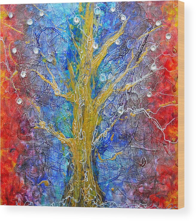 Abstract Wood Print featuring the painting Albedo Tree of Life 8 by Regina Valluzzi