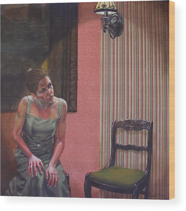 Woman Wood Print featuring the painting Alone by David Riley