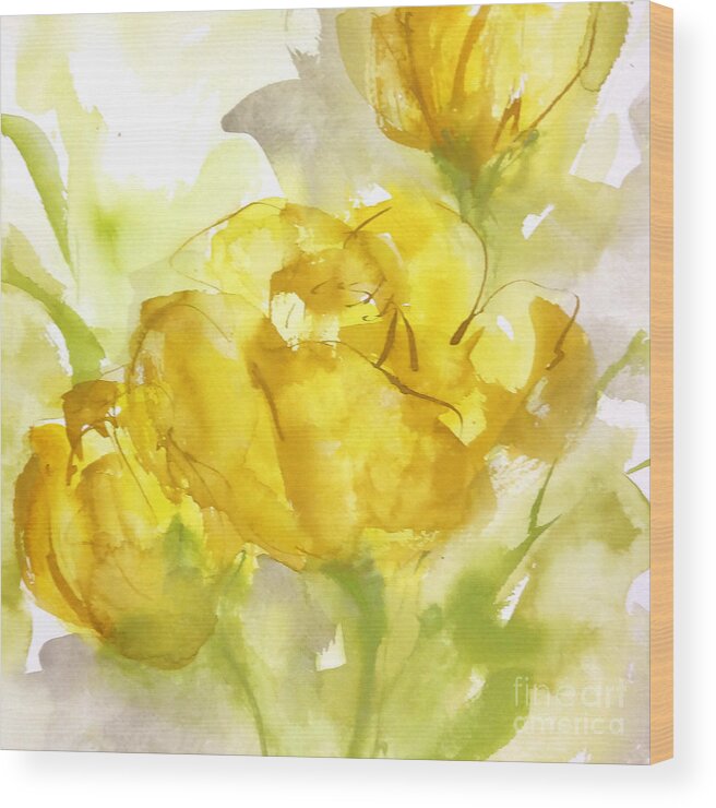 Original Watercolors Wood Print featuring the painting Amber Roses 2 by Chris Paschke