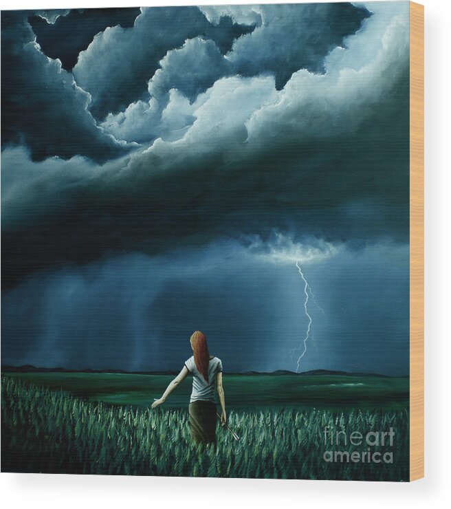 Lightning Wood Print featuring the painting An Act Of Love Between Heaven And Earth by Ric Nagualero