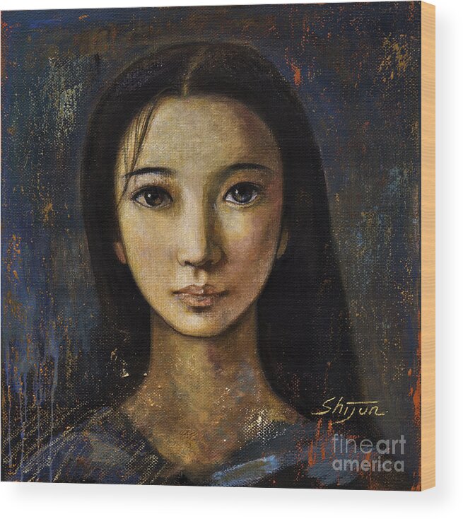 Portraits Oil Painting Wood Print featuring the painting An Enigmatic Face by Shijun Munns