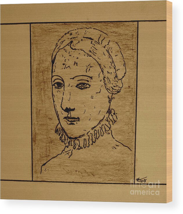 Anne Hathaway Wood Print featuring the drawing Anne by Bill OConnor