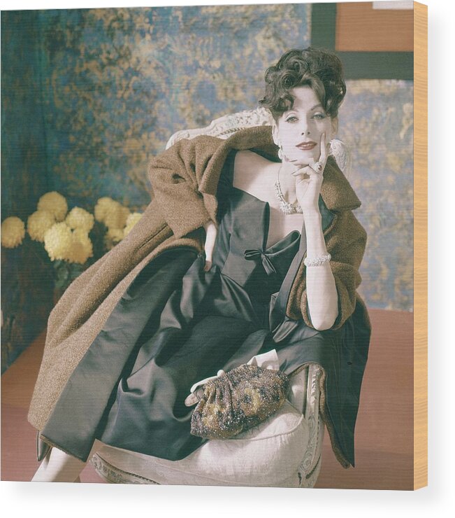 Fashion Wood Print featuring the photograph Anne St. Marie Wearing A Coat And Dress by Horst P. Horst