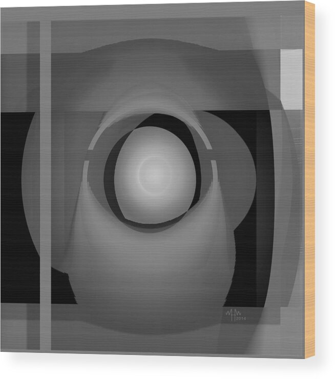 Geometric Abstract Greyscale Wood Print featuring the digital art Ap27bw0 by Warren Furman