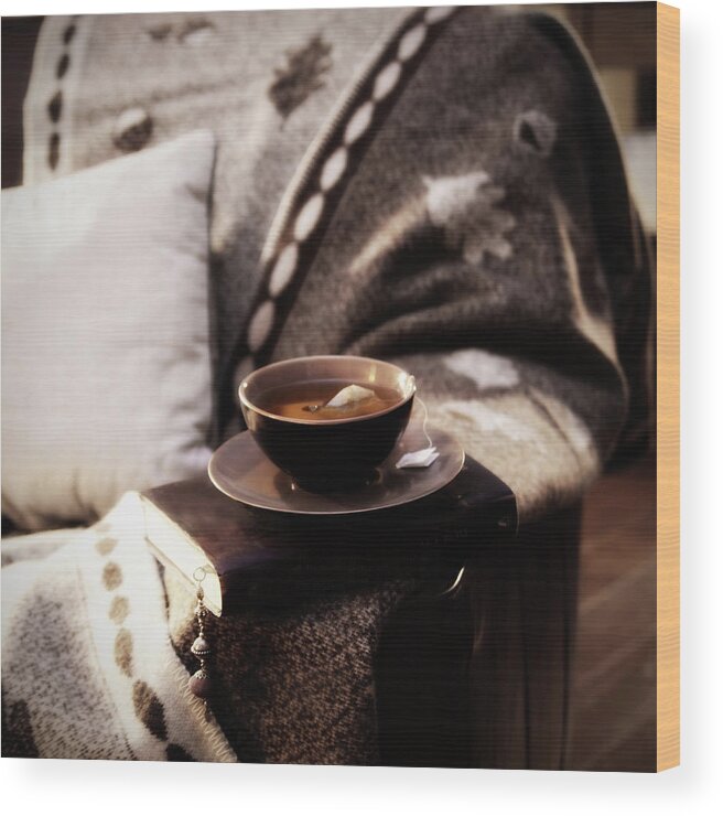 Blanket Wood Print featuring the photograph Armchair With Blanket, Book And by Images By Ania H. Photgraphy