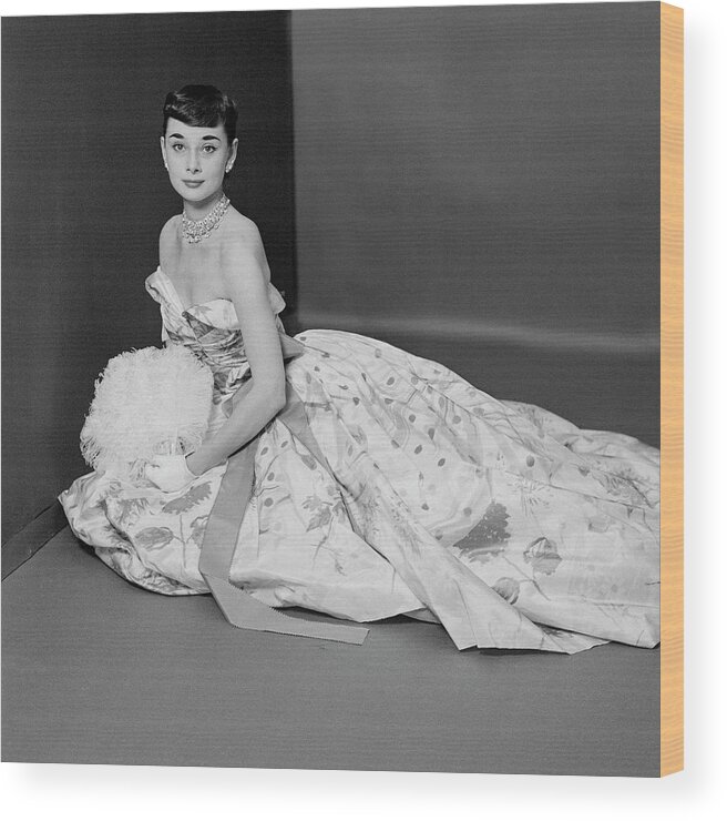 Actress Wood Print featuring the photograph Audrey Hepburn Wearing An Adrian Dress by Richard Rutledge