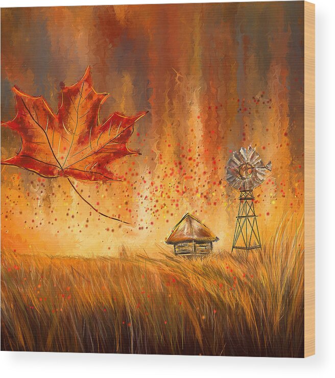 Foliage Wood Print featuring the painting Autumn Dreams- Autumn Impressionism Paintings by Lourry Legarde