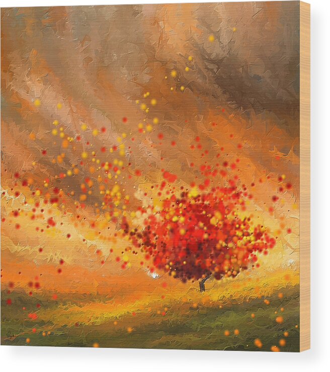 Four Seasons Wood Print featuring the painting Autumn-Four Seasons- Four Seasons Art by Lourry Legarde