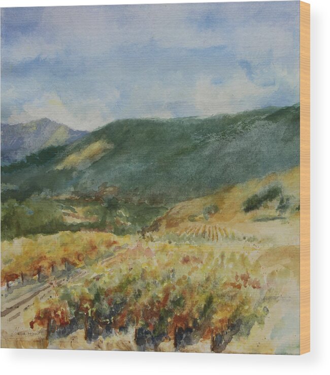 Autumn In The Vineyards Wood Print featuring the painting Harvest Time In Napa Valley by Maria Hunt