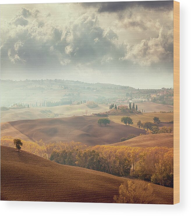 Scenics Wood Print featuring the photograph Autumn Landscape In Tuscany by Mammuth