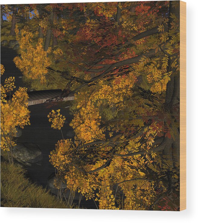 Autumn Landscape Wood Print featuring the digital art Autumn Leaves and Stream by Judi Suni Hall