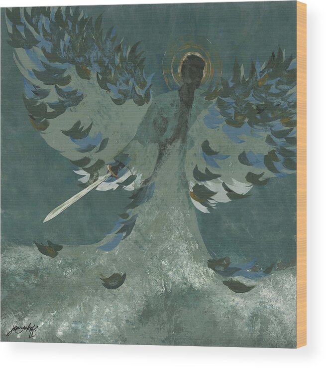 Christian Wood Print featuring the painting Avenging Angel by John Wyckoff