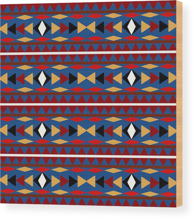 Aztec Wood Print featuring the mixed media Aztec Blue Pattern by Christina Rollo
