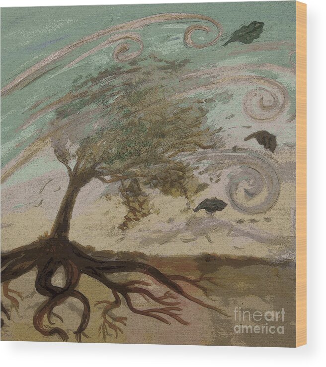 Tree Wood Print featuring the painting Back to Solace by Shelley Myers