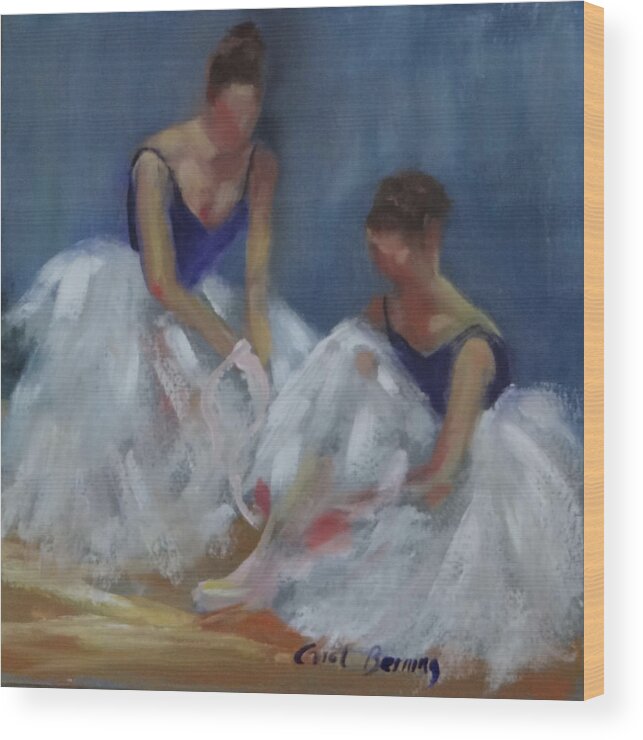 Seated Ballerinas Wood Print featuring the painting Backstage by Carol Berning