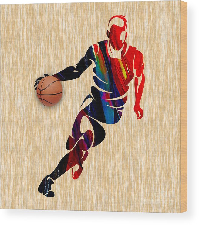 Basketball Wood Print featuring the mixed media Basketball by Marvin Blaine