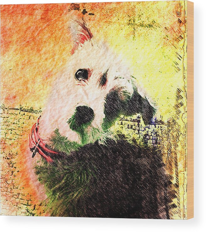 Puppy Wood Print featuring the mixed media Baxter by Kevyn Bashore