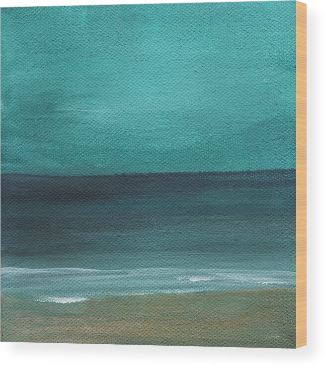 Beach Wood Print featuring the painting Beach Morning- abstract landscape by Linda Woods
