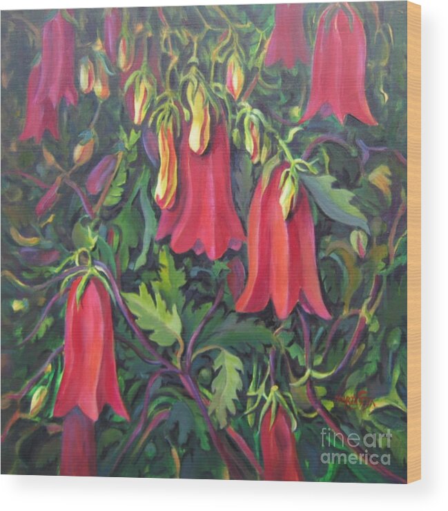 Red Bells Wood Print featuring the painting Beauty in the Garden by Marta Styk