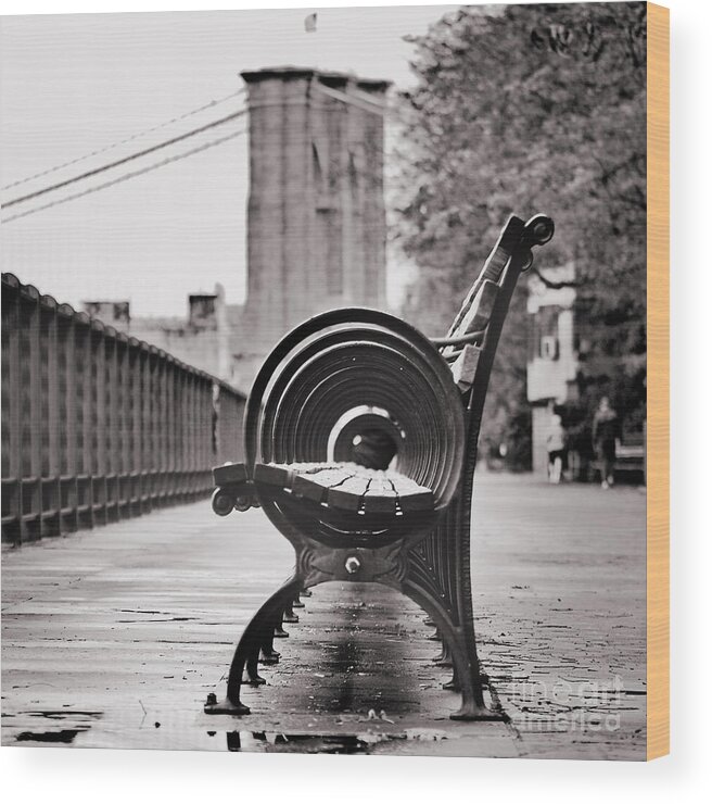 Decor Wood Print featuring the photograph Bench's Circles and Brooklyn Bridge - Brooklyn Heights Promenade - New York City by Carlos Alkmin