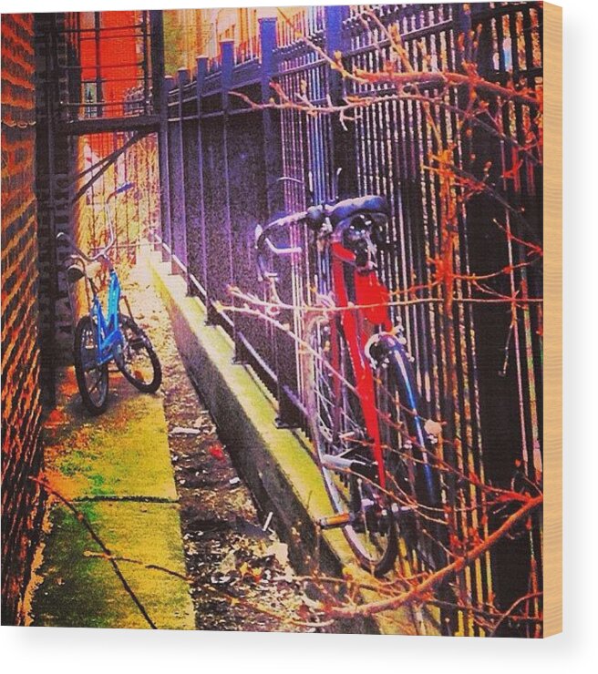 Uptown Wood Print featuring the photograph #bikes#fences#uptown#chicago by Michael Green