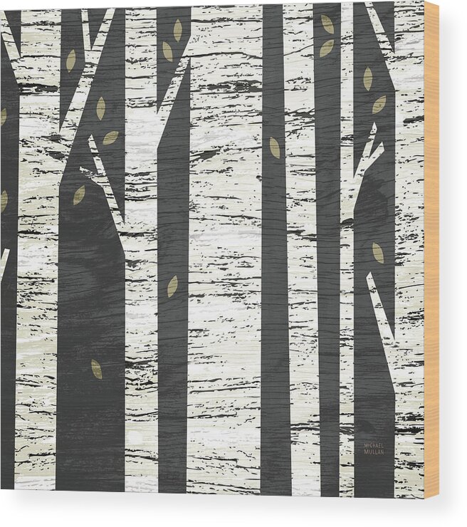 Beige Wood Print featuring the painting Birch Forest Crop by Michael Mullan