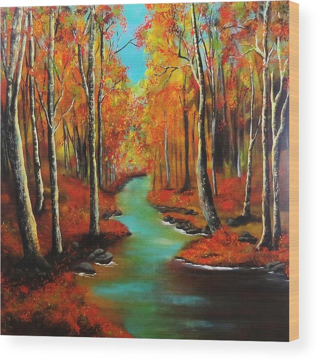 Landscape Wood Print featuring the painting Birch River by Barbie Baughman