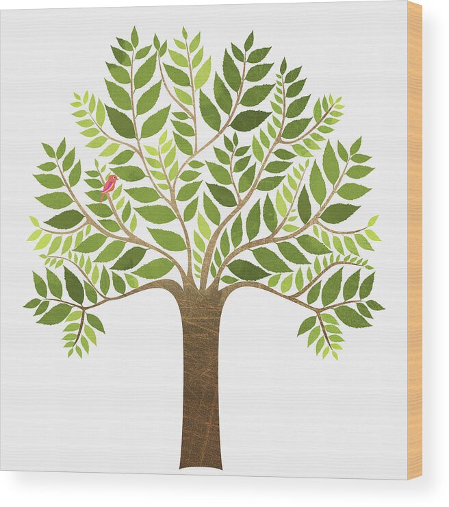Environmental Conservation Wood Print featuring the digital art Bird Perching On Tree Branch Against by Jutta Kuss