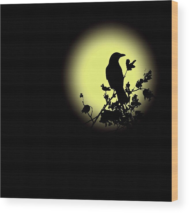 Blackbird Wood Print featuring the photograph Blackbird in Silhouette II by David Dehner