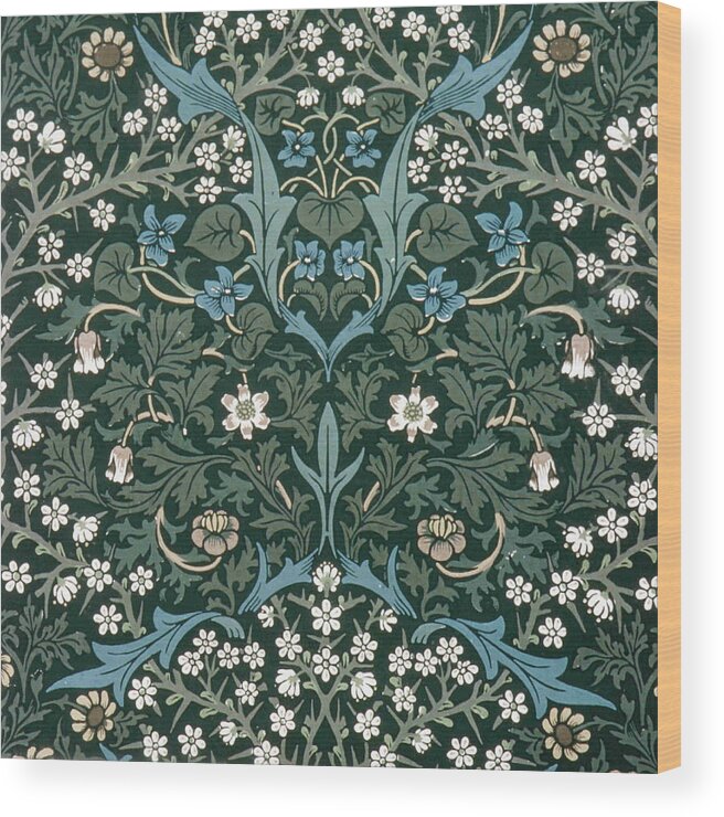 William Wood Print featuring the digital art Blue and White Flowers on Green by Philip Ralley