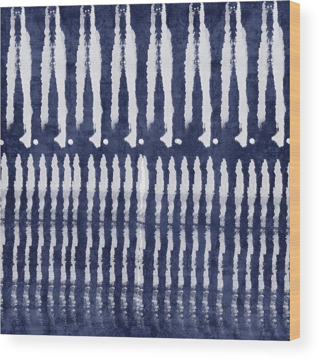 Blue Wood Print featuring the painting Blue and White Shibori Design by Linda Woods