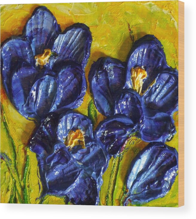 Blue Wood Print featuring the painting Blue Crocuses by Paris Wyatt Llanso