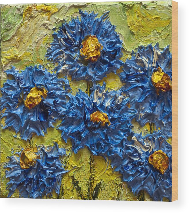 Blue Wood Print featuring the painting Paris' Blue Asters by Paris Wyatt Llanso