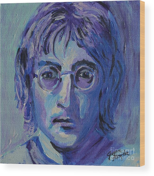 John Lennon Wood Print featuring the painting Blue Lennon by Jeanne Forsythe