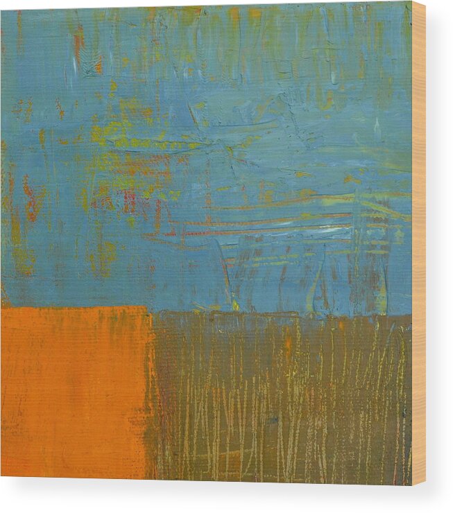 Abstract Wood Print featuring the painting Blue Sky with Orange and Brown by Michelle Calkins