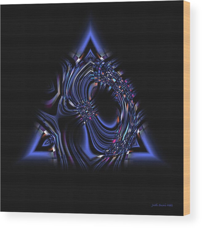 Blue Triangle Abstract Wood Print featuring the digital art Blue Triangle Jewel Abstract by Judi Suni Hall