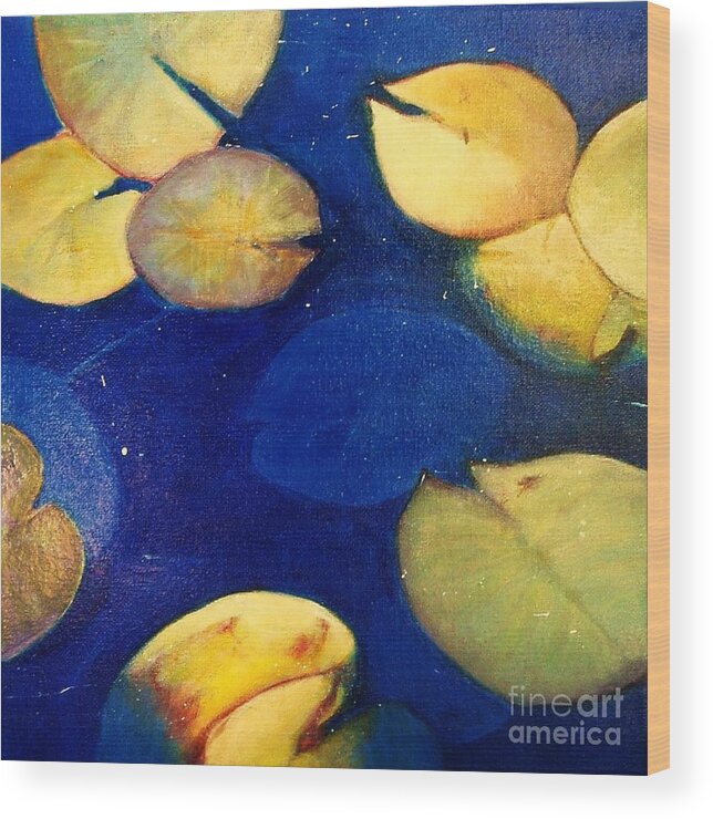 Yellow Wood Print featuring the painting Blue Water Lillies by Elizabeth Bogard