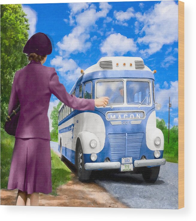 Georgia Wood Print featuring the photograph Boarding a Greyhound Bus For Macon Georgia - 1943 by Mark Tisdale
