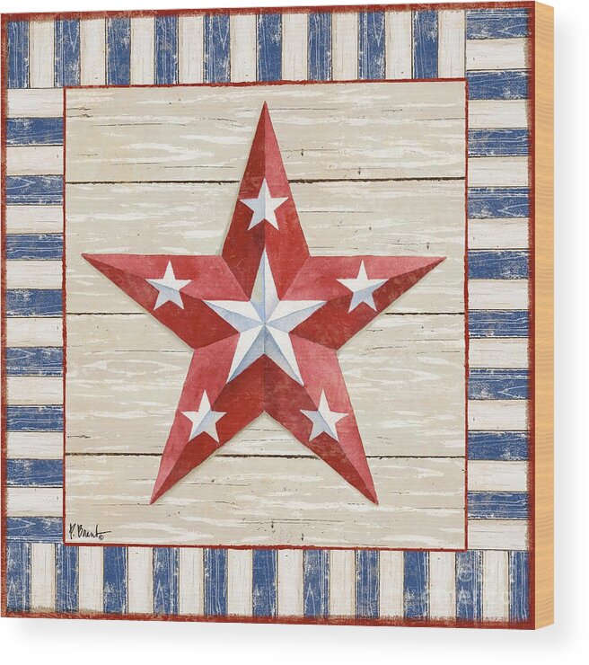 America Wood Print featuring the painting Bordered Patriotic Barn Star IV by Paul Brent