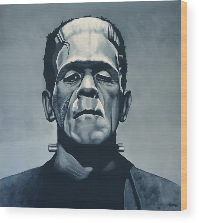 Frankenstein Wood Print featuring the painting Boris Karloff as Frankenstein by Paul Meijering