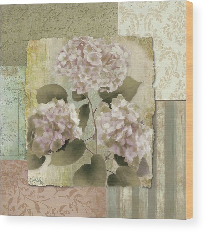 Botanical Wood Print featuring the digital art Botanical Hydrangeas by Elizabeth Medley