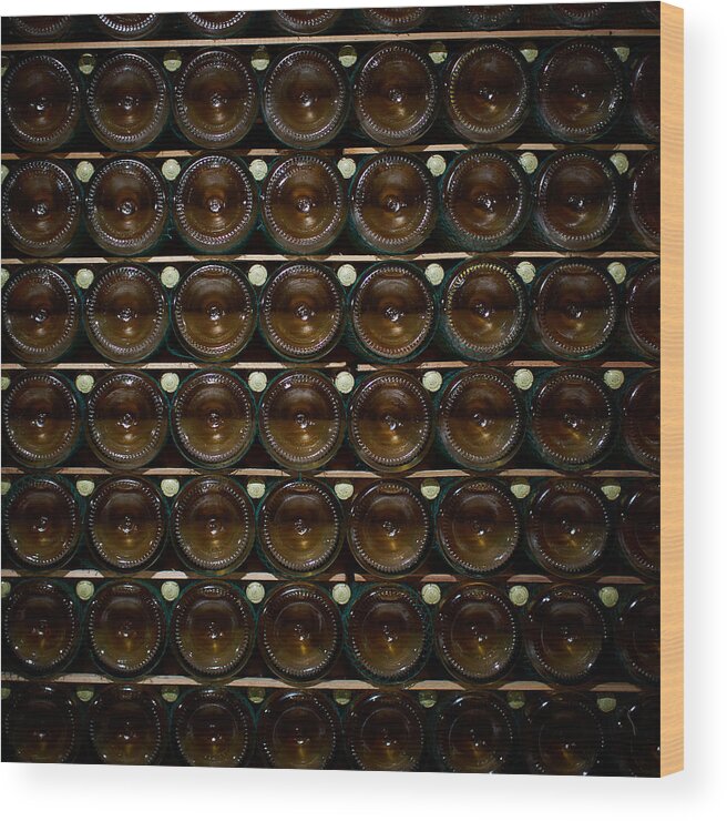 Francacorta Wood Print featuring the photograph Bottles. Ca del Bosco winery. Franciacorta DOCG by Jouko Lehto