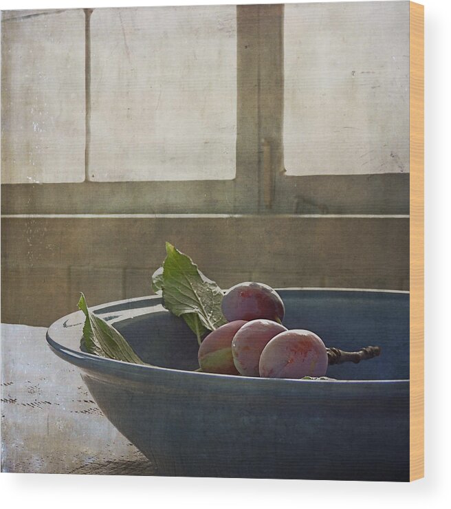 Sally Banfill Wood Print featuring the photograph Bowl Full of Plums by Sally Banfill