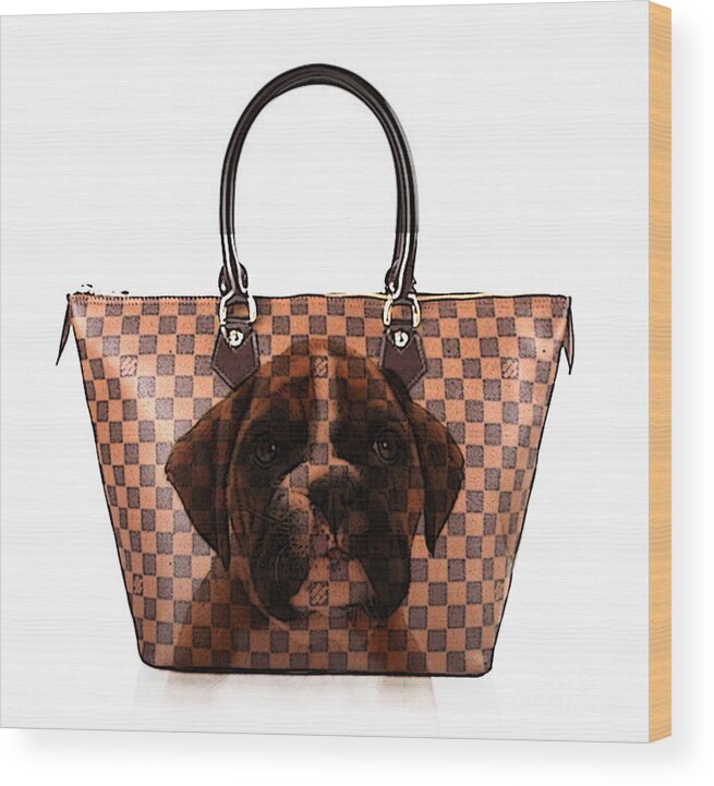 Boxer Wood Print featuring the mixed media Boxer Pup Hand Bag Painting by Marvin Blaine