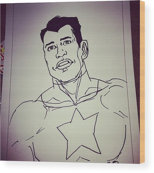 Falsepositive Wood Print featuring the photograph Boyfriend Got Drawn As A Superhero At by Jenna Broderick