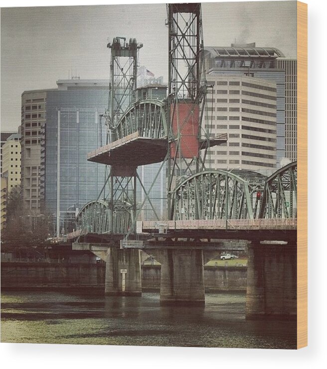  Wood Print featuring the photograph Bridge Lift In Downtown Portland by Mike Warner